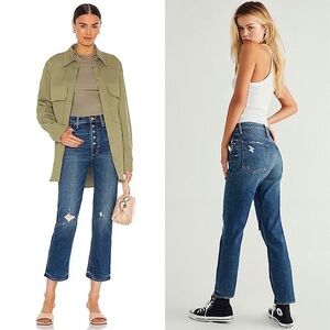 MOTHER SUPERIOR 90s High Rise Distressed Button Fly Ankle Crop Straight Jeans 26